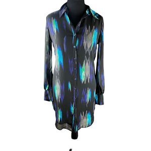 Kirna Zabete target Medium Printed Button Front Chiffon Shirt Dress sheer sleeve
